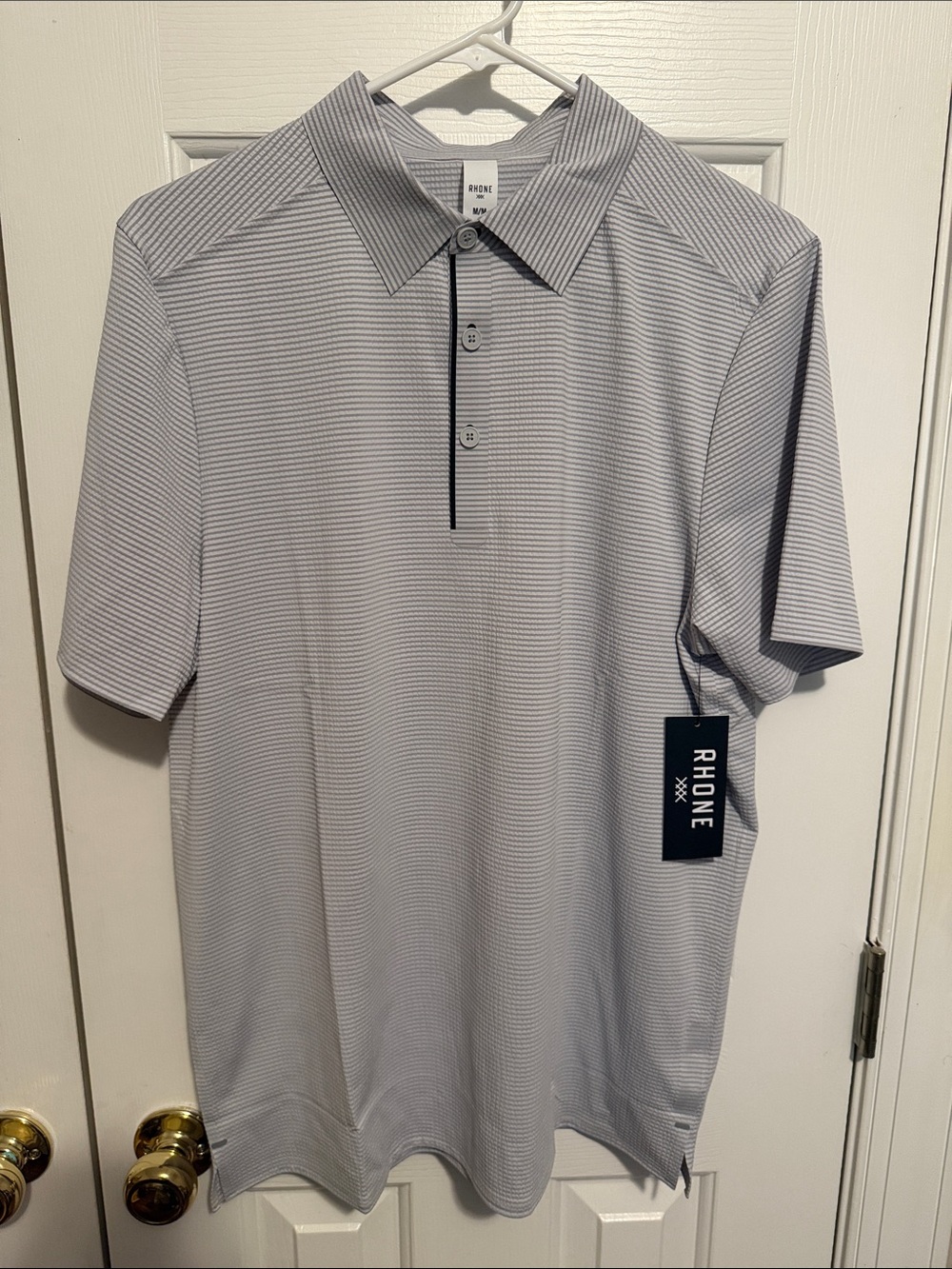 RHONE Men's Light Gray Seersucker Polo